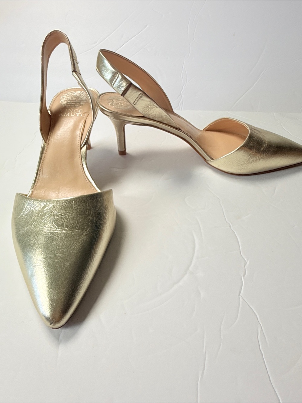 Vince Camuto Metallic Gold Pointed-Toe Slingback Heels